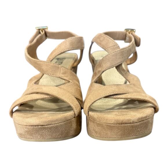 Brash‎ Women's Size 6 Tan Faux Suede Block Heel Open Toe Sandal Wedge - Picture 3 of 10